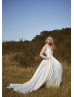 Plunging V Neck Ivory Satin Simple Wedding Dress